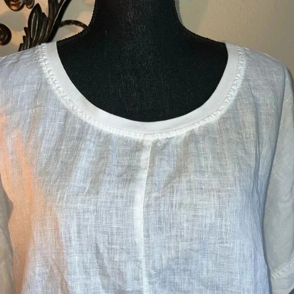 FLAX Women’s White 100% Linen Scoop Neck Pullover Top Tunic Large - Picture 3 of 14